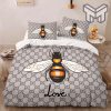 Gucci Bedding Set, Gucci Bee Blind For Love Fashion Logo Premium Luxury Brand High-End Bedding Set LV Home Decor