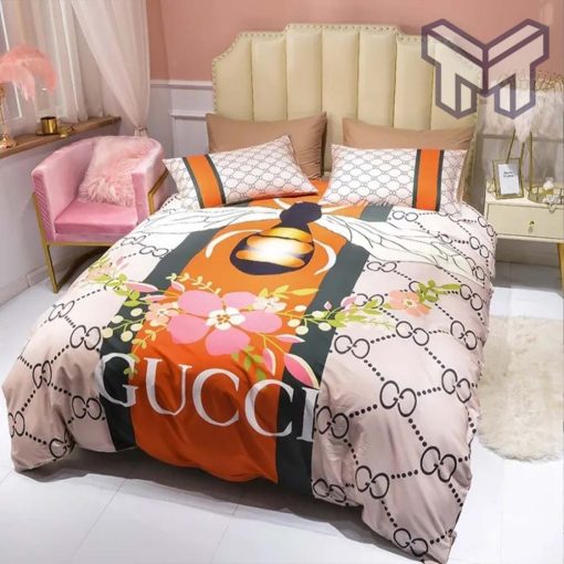 Gucci Bedding Set, Gucci Bee Flower Bedding Sets Quilt Sets Duvet Cover Luxury Brand Bedding Decor