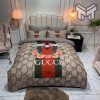 Gucci Bedding Set, Gucci Bee Flower GC Luxury Brand HighEnd Bedding Set Home Decor