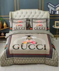 Gucci Bedding Set, Gucci Bee Flower Luxury Brand High End Bedding Set Home Decor