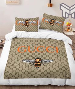 Gucci Bedding Set, Gucci Bee Hot Fashion Logo Premium Luxury Brand High-End Bedding Set LV Home Decor