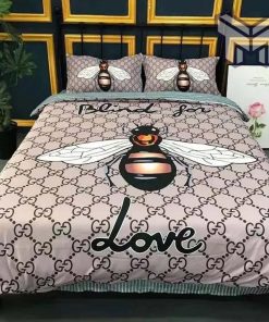 Gucci Bedding Set, Gucci Bee Love New Logo Hot Luxury Brand Bedding Set Bedspread Duvet Cover Set Home Decor