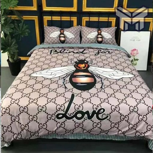 Gucci Bedding Set, Gucci Bee Love New Logo Hot Luxury Brand Bedding Set Bedspread Duvet Cover Set Home Decor