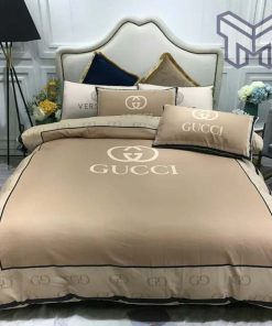 Gucci Bedding Set, Gucci Beige Luxury Brand Bedding Set Bedspread Duvet Cover Set Home Decor