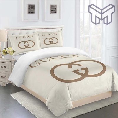 Gucci Bedding Set, Gucci Beige Luxury Brand High End Bedding Set Home Decor