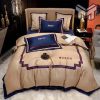 Gucci Bedding Set, Gucci Beige Navy Luxury Brand Bedding Set Bedspread Duvet Cover Set Home Decor