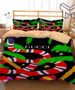 Gucci Bedding Set, Gucci Big Snake Fashion Logo Luxury Brand Bedding Set Home Decor