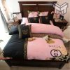 Gucci Bedding Set, Gucci Black And Pinky Luxury Brand Bedding Set Bedspread Duvet Cover Set Home Decor