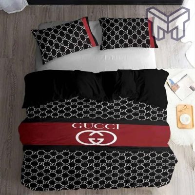 Gucci Bedding Set, Gucci Black Dots Logo 3d Printed Bedding Sets Quilt Sets Duvet Cover Luxury Brand Bedding Decor Bedroom Sets