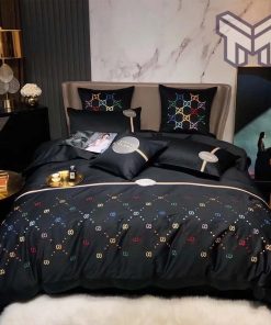 Gucci Bedding Set, Gucci Black Fashion Luxury Brand Bedding Set Bedspread Duvet Cover Set Home Decor