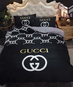 Gucci Bedding Set, Gucci Black Luxury Brand Bedding Set Home Decor