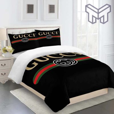 Gucci Bedding Set, Gucci Black Premium Fashion Limited Luxury Brand Bedding Set Home Decor