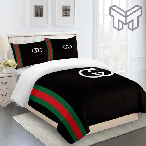 Gucci Bedding Set, Gucci Black Premium Limited Luxury Brand Fashion Bedding Set Home Decor