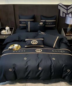 Gucci Bedding Set, Gucci Black Premium Luxury Brand Bedding Set Duvet Cover Home Decor Special Gift