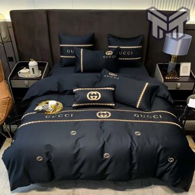 Gucci Bedding Set, Gucci Black Premium Luxury Brand Bedding Set Duvet Cover Home Decor Special Gift