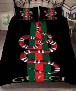 Gucci Bedding Set, Gucci Black Snake Luxury Brand High-End Bedding Set Home Decor