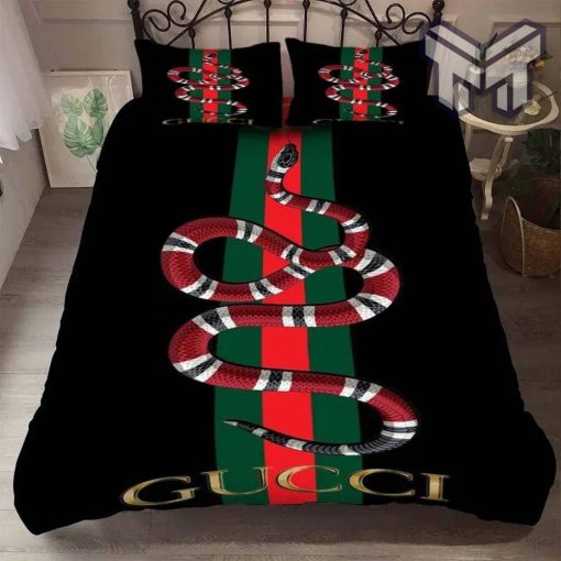 Gucci Bedding Set, Gucci Black Snake Luxury Brand High-End Bedding Set Home Decor