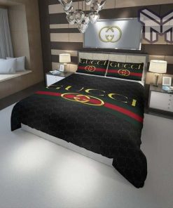 Gucci Bedding Set, Gucci Black Stripe Luxury Brand High-End Bedding Set Home Decor