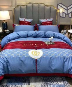 Gucci Bedding Set, Gucci Blue Luxury Brand High-End Bedding Set Home Decor