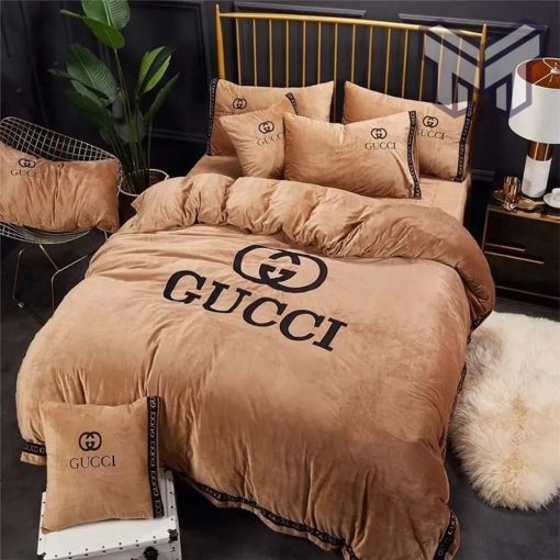 Gucci Bedding Set, Gucci Brown Limited Luxury Brand High-End Bedding Set Home Decor