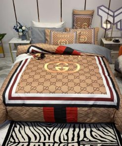 Gucci Bedding Set, Gucci Brown Luxury Brand High-End Bedding Set Home Decor