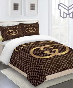 Gucci Bedding Set, Gucci Brown Premium Fashion Limited Luxury Brand Bedding Set Home Decor