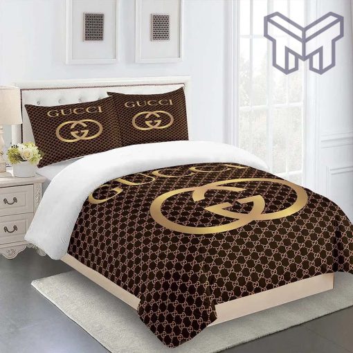 Gucci Bedding Set, Gucci Brown Premium Fashion Limited Luxury Brand Bedding Set Home Decor