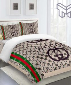 Gucci Bedding Set, Gucci Brown Premium Fashion Luxury Brand Limited Bedding Set Home Decor