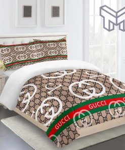 Gucci Bedding Set, Gucci Brown Premium Limited Fashion Luxury Brand Bedding Set Home Decor