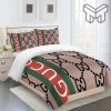 Gucci Bedding Set, Gucci Brown Premium Luxury Brand Fashion Bedding Set Home Decor