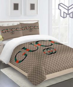 Gucci Bedding Set, Gucci Brown Premium Luxury Brand Fashion Limited Bedding Set Home Decor