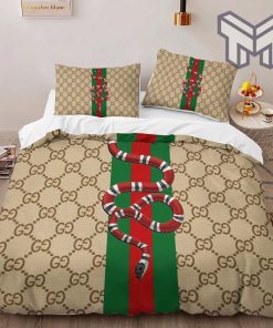 Gucci Bedding Set, Gucci Brown Snake Luxury Brand High-End Bedding Set Home Decor