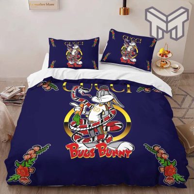 Gucci Bedding Set, Gucci Bugs Bunny Fashion Logo Premium Luxury Brand High-End Bedding Set LV Home Decor