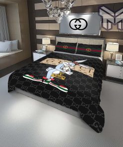 Gucci Bedding Set, Gucci Bugs Bunny Radio Fashion Logo Luxury Brand Bedding Set Home Decor