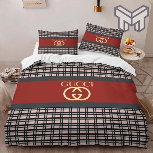 Gucci Bedding Set, Gucci Caro Fashion Logo Premium Luxury Brand High-End Bedding Set LV Home Decor