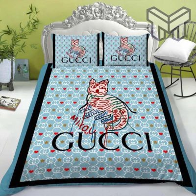 Gucci Bedding Set, Gucci Cat Luxury Brand High-End Bedding Set Home Decor