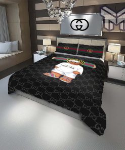 Gucci Bedding Set, Gucci Cute Bear Fashion Logo Luxury Brand Premium Bedding Set Home Decor