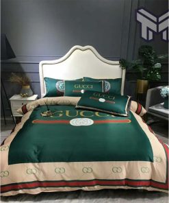 Gucci Bedding Set, Gucci Dark Green Luxury Brand Bedding Set Bedspread Duvet Cover Set Home Decor