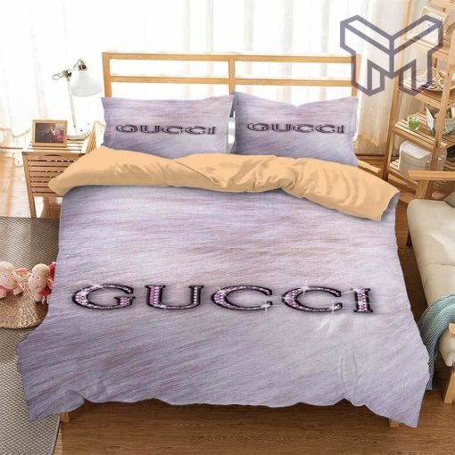 Gucci Bedding Set, Gucci Diamon Fashion Logo Luxury Brand Premium Bedding Set Home Decor