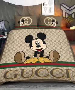 Gucci Bedding Set, Gucci Disney Mickey Logo Luxury Brand Bedding Set Home Decor