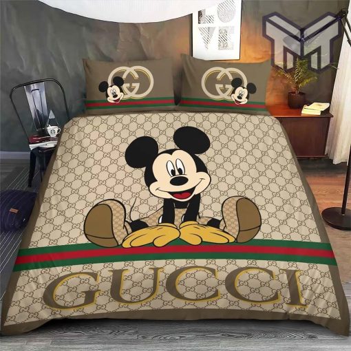 Gucci Bedding Set, Gucci Disney Mickey Logo Luxury Brand Bedding Set Home Decor