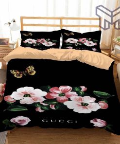 Gucci Bedding Set, Gucci Flowers Fashion Luxury Brand Bedding Set Home Decor