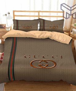 Gucci Bedding Set, Gucci Golden Fashion Luxury Brand Bedding Set Home Decor