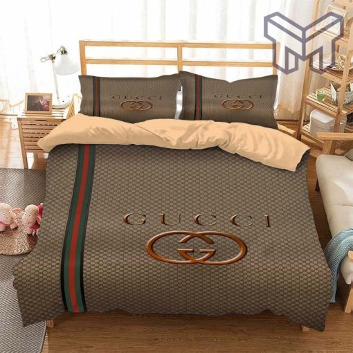 Gucci Bedding Set, Gucci Golden Fashion Luxury Brand Bedding Set Home Decor