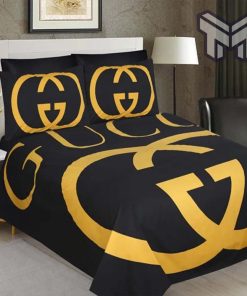 Gucci Bedding Set, Gucci Golden Logo Luxury Brand Bedding Set Home Decor