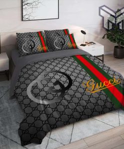 Gucci Bedding Set, Gucci Grey Luxury Brand High End Premium Bedding Set Home Decor