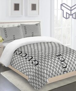 Gucci Bedding Set, Gucci Grey Premium Luxury Brand Fashion Limited Bedding Set Home Decor