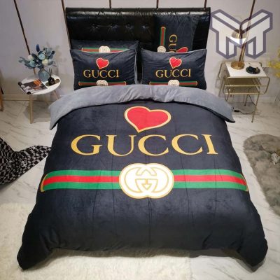 Gucci Bedding Set, Gucci Heart Black Luxury Brand Premium Bedding Set Duvet Cover Home Decor