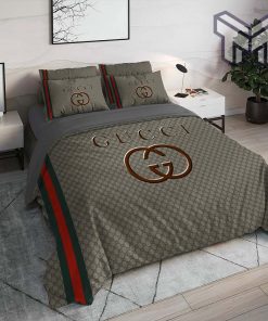 Gucci Bedding Set, Gucci Khaki Luxury Brand High End Premium Bedding Set Home Decor