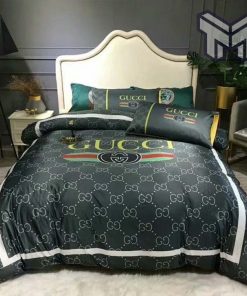 Gucci Bedding Set, Gucci Logo Black Luxury Brand High-End Bedding Set Home Decor